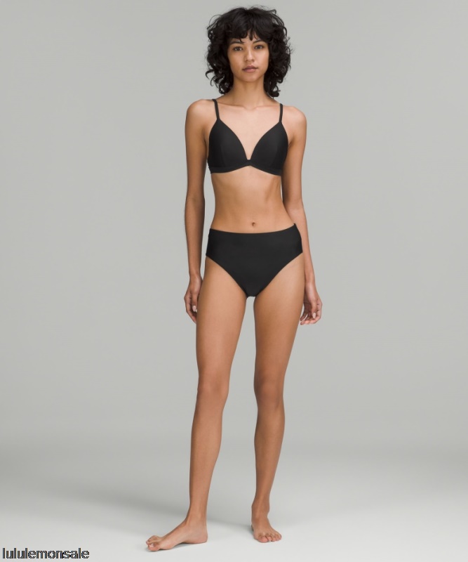 Lululemon Damen DELULU501 | Waterside High-Cut Super-High-Rise-Badehose Mittlere Po-Bedeckung Schwarz
